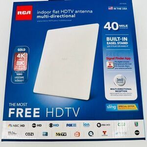 RCA Indoor Flat HDTV Multi-Directional Antenna 40 Mile Range White Digital NIB